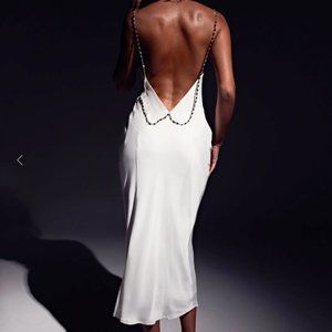 ✨SOLD✨ NWT Meshki Rasta Cowl Neck Diamante Strap Midi Dress - White